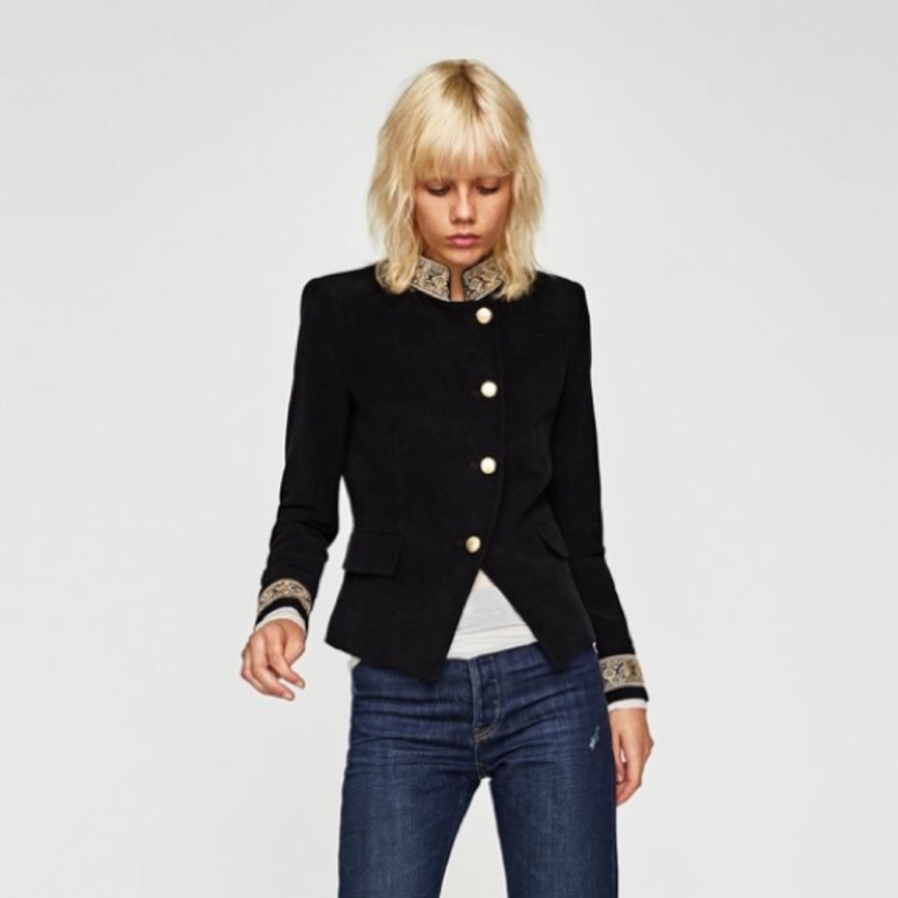 ZARA Black velvet jacket with plassementerie